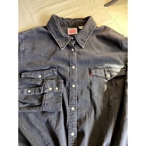 Levis Black Denim Western Back Fringe Pearl Snap Shirt Long Sleeve -Size 2XL